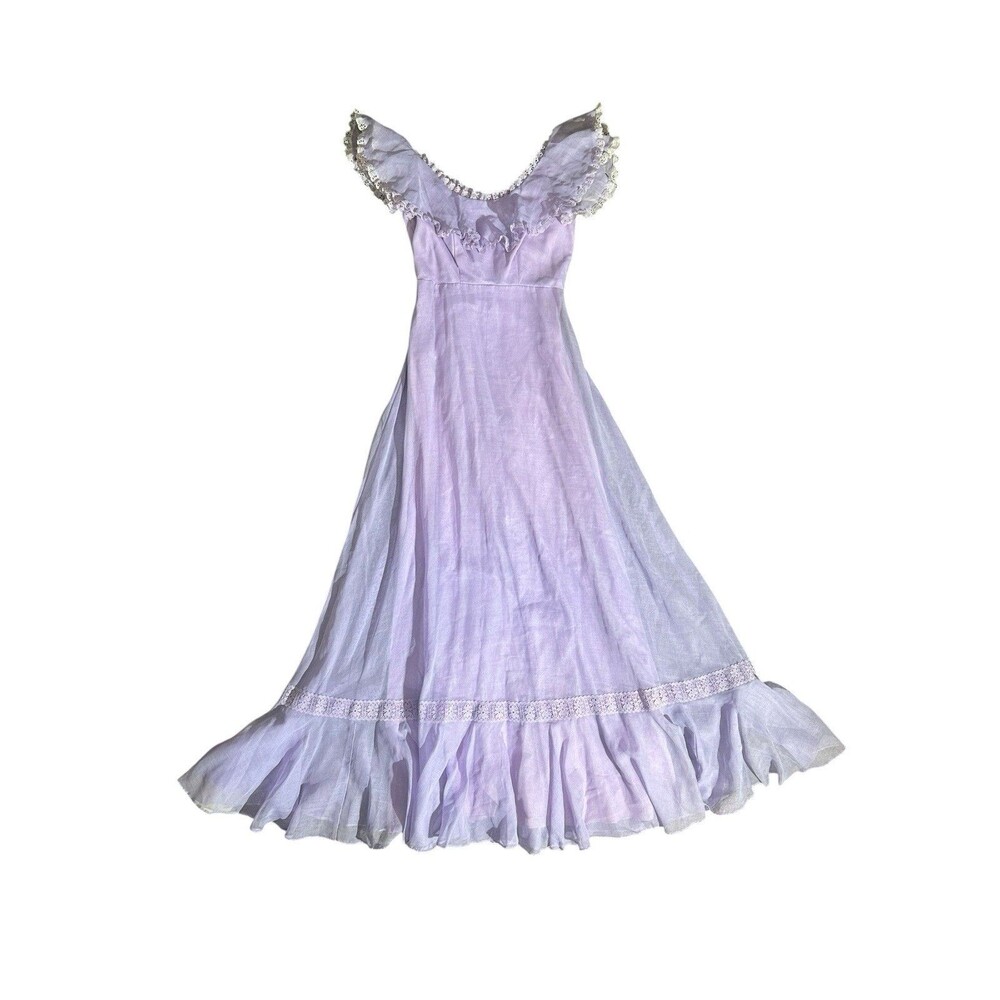 Vtg JC Pennys Lilac Purple Lace Victorian Prairie Cottagecore Maxi Dress Sz 9/10